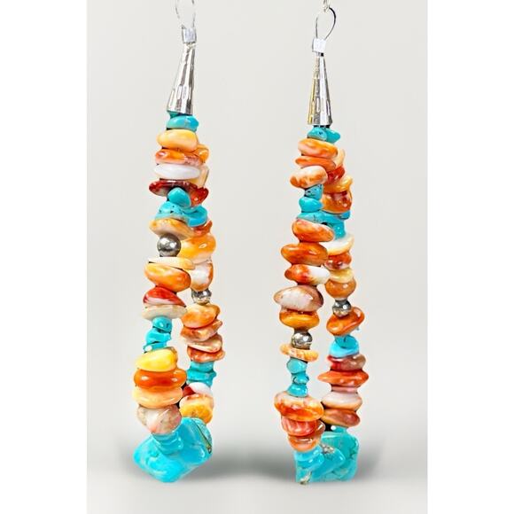 Native American Loop Dangle Earrings 925 Santo Domingo Kewa Pueblo Spiny Oyster - Picture 4 of 12